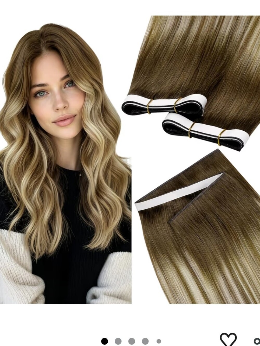 LaaVoo Tape in Weft Hair Extensions Human Hair Ombre Brown 18" 50g